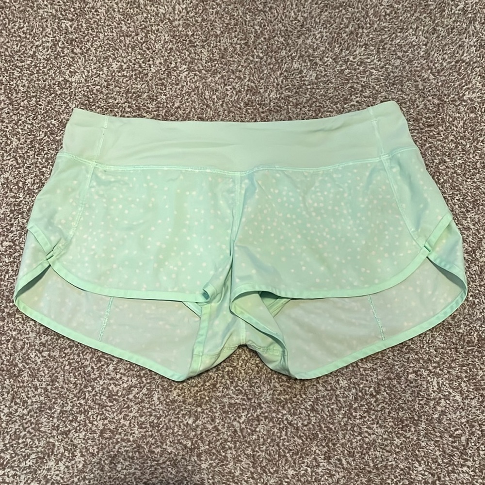 mint green and white polka dots lululemon speed up shorts